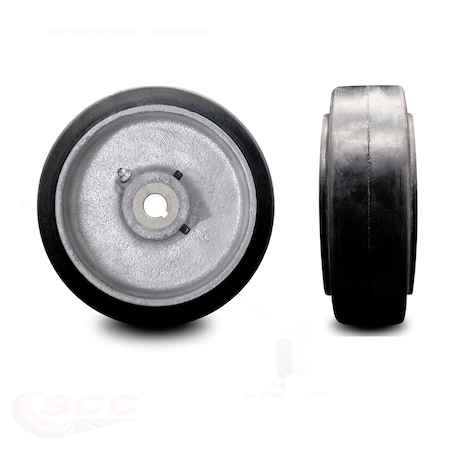 Service Caster 10" x 3" Rubber Tread on Cast Iron Keyed Drive Wheel - 30mm Bore- SCC-RSS1030-30MM-KW-2SS